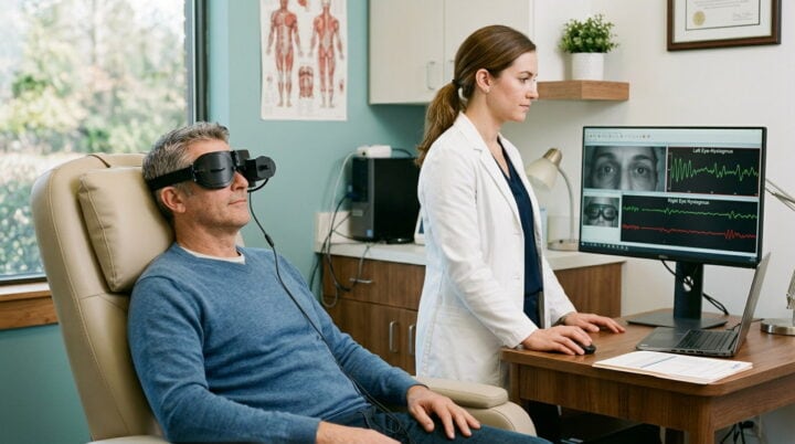 audiologist conducting vestibular assessment darlinghurst