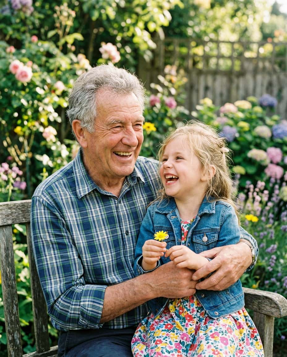 grandfather hearing aid granddaughter garden